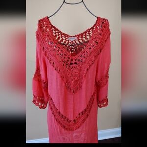 Coral Crochet Boho Top Coverup